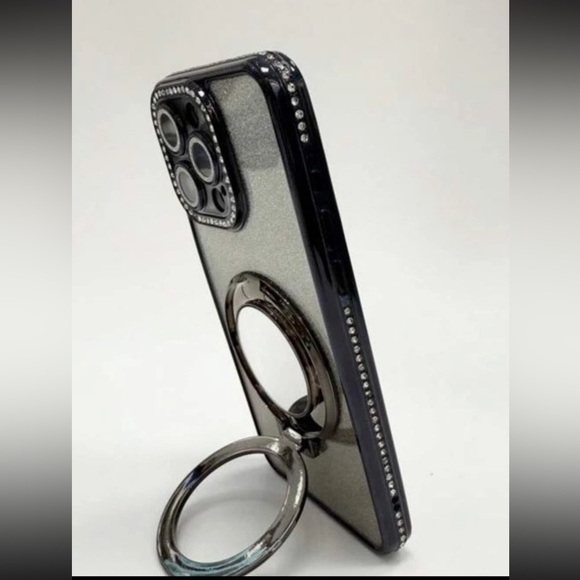 Black Glitter iPhone 14 Pro Max Case with Ring Holder - Picture 7 of 7